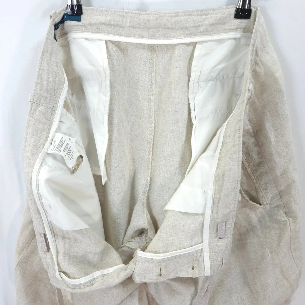 Perry Ellis Linen Pants Men 38 Drawstring Waist Beige Coastal Resortwear